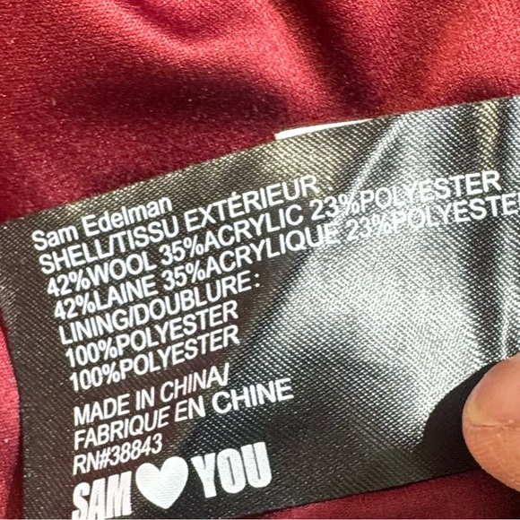 Sam Edelman Plaid Coat 10 Wool Blend Burgundy Notched Collar Button Luxury - Picture 11 of 12